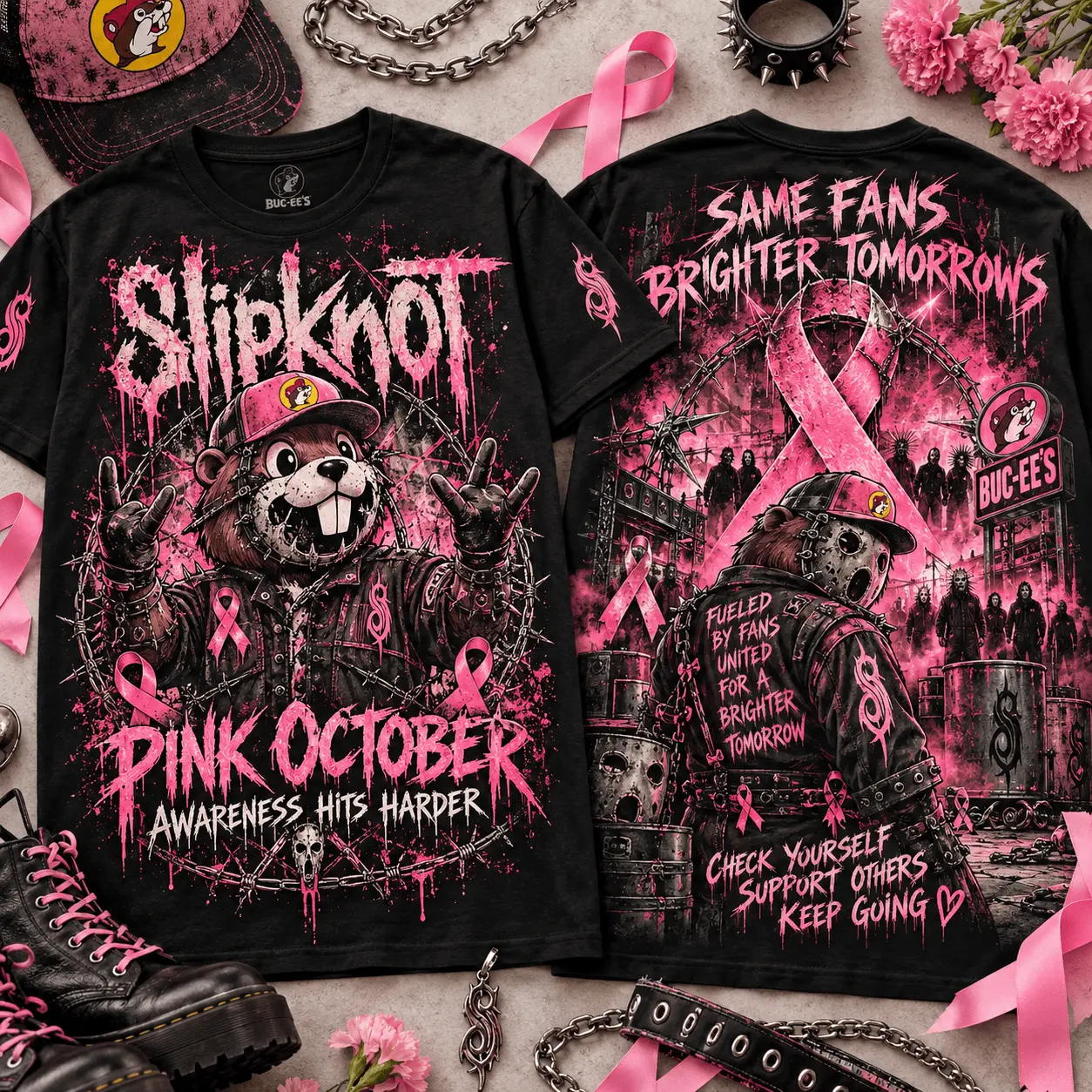 Buc-ee's Slipknot Pink October Breast Cancer Awareness 3D Shirt NTH1