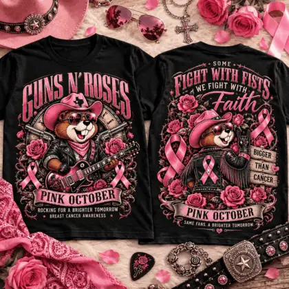 Buc-ee's Guns N Roses Pink October Breast Cancer Awareness 3D Shirt NTH1