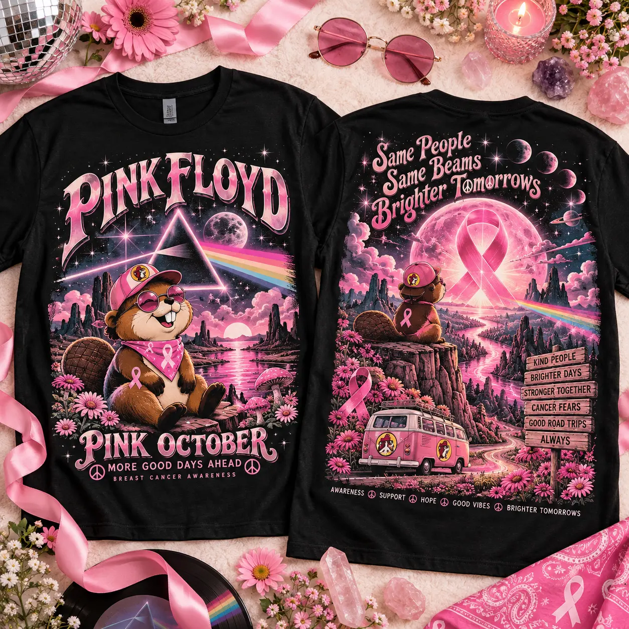 Buc-ee's Pink Floyd Pink October Breast Cancer Awareness 3D Shirt NTH1 - Image 2