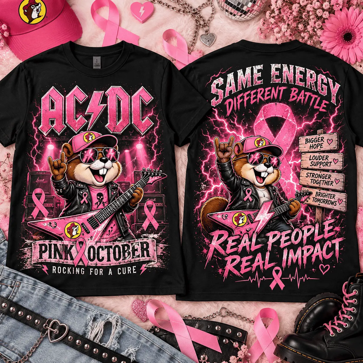 Buc-ee's Red Hot Chili Peppers Pink October Breast Cancer Awareness 3D Shirt NTH1