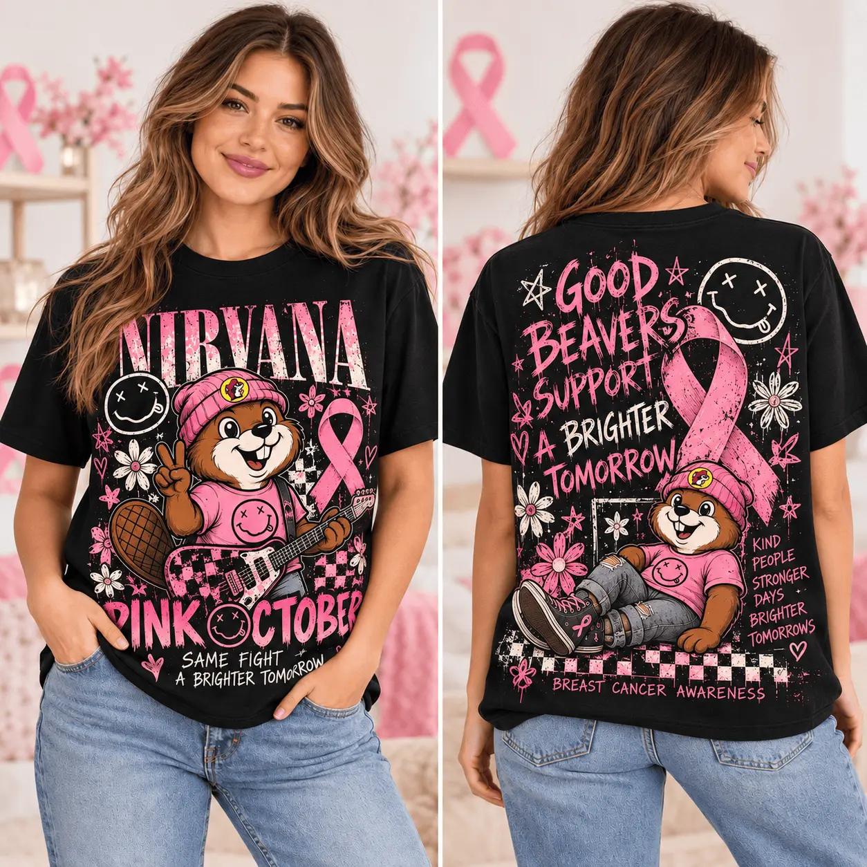 Buc-ee's Nirvana Pink October Breast Cancer Awareness 3D Shirt NTH1