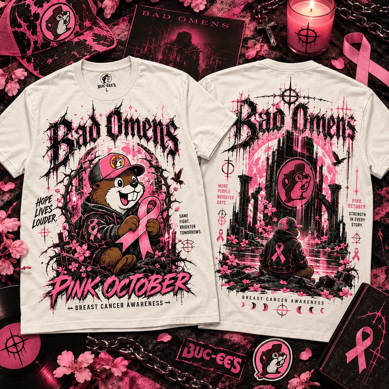 Buc-ee's Bad Omens Pink October Breast Cancer Awareness 3D Shirt NTH1
