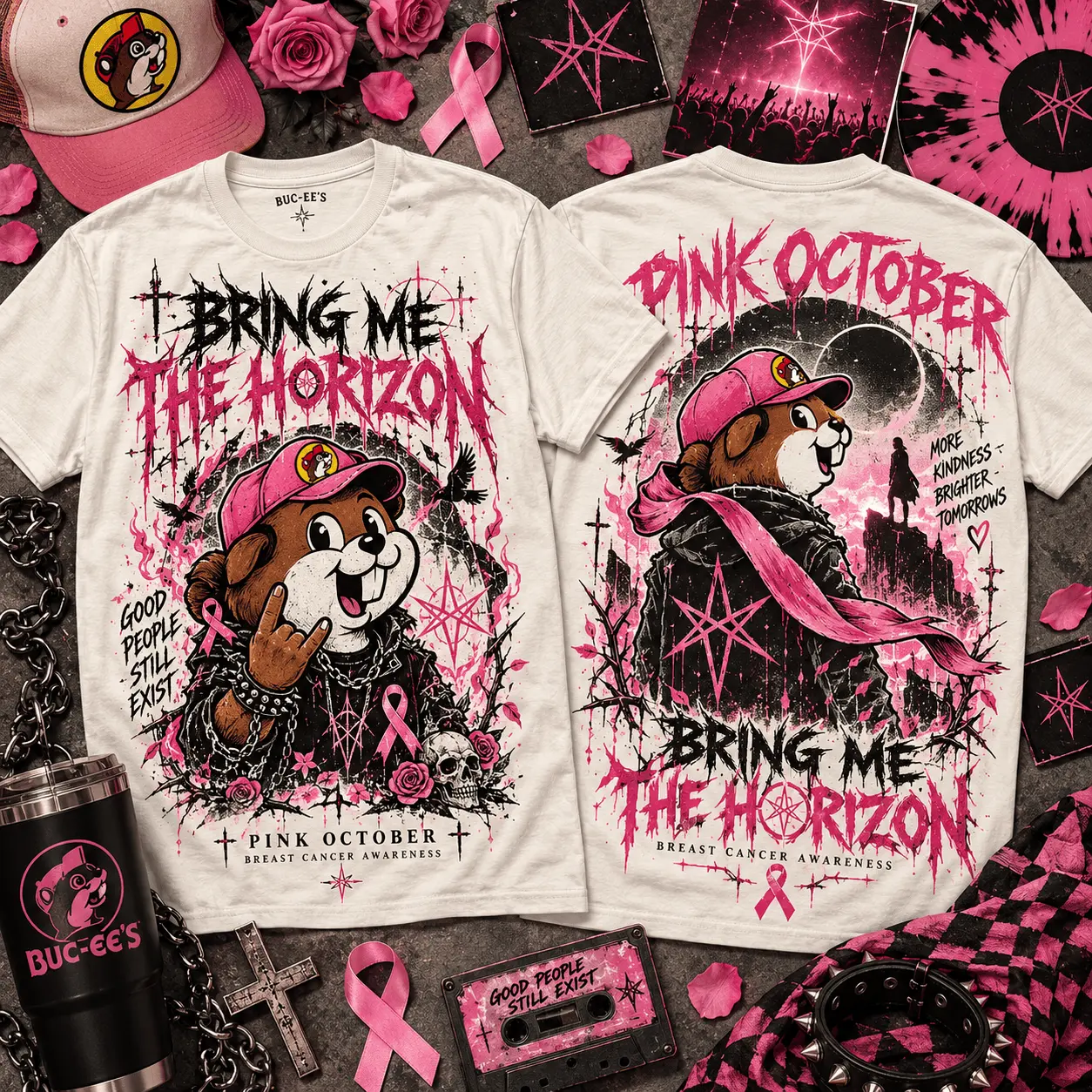 Buc-ee's Bring Me The Horizon Pink October Breast Cancer Awareness 3D Shirt NTH1