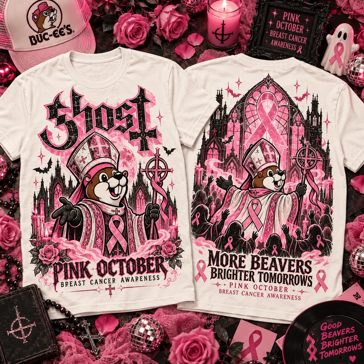 Buc-ee's Ghost Pink October Breast Cancer Awareness 3D Shirt NTH1
