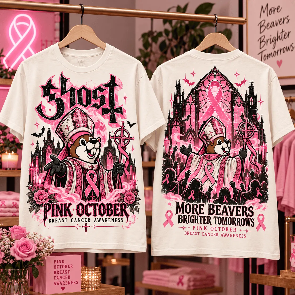 Buc-ee's Ghost Pink October Breast Cancer Awareness 3D Shirt NTH1 - Image 2