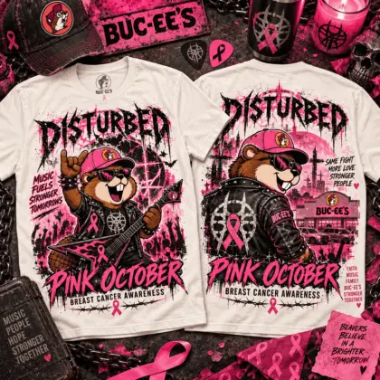 Buc-ee's Disturbed Pink October Breast Cancer Awareness 3D Shirt NTH1
