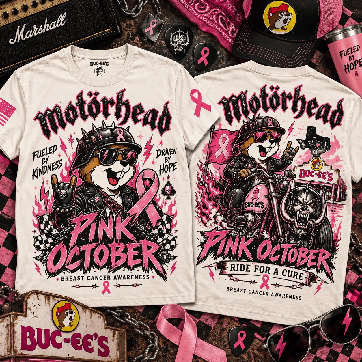 Buc-ee's Motorhead Pink October Breast Cancer Awareness 3D Shirt NTH1