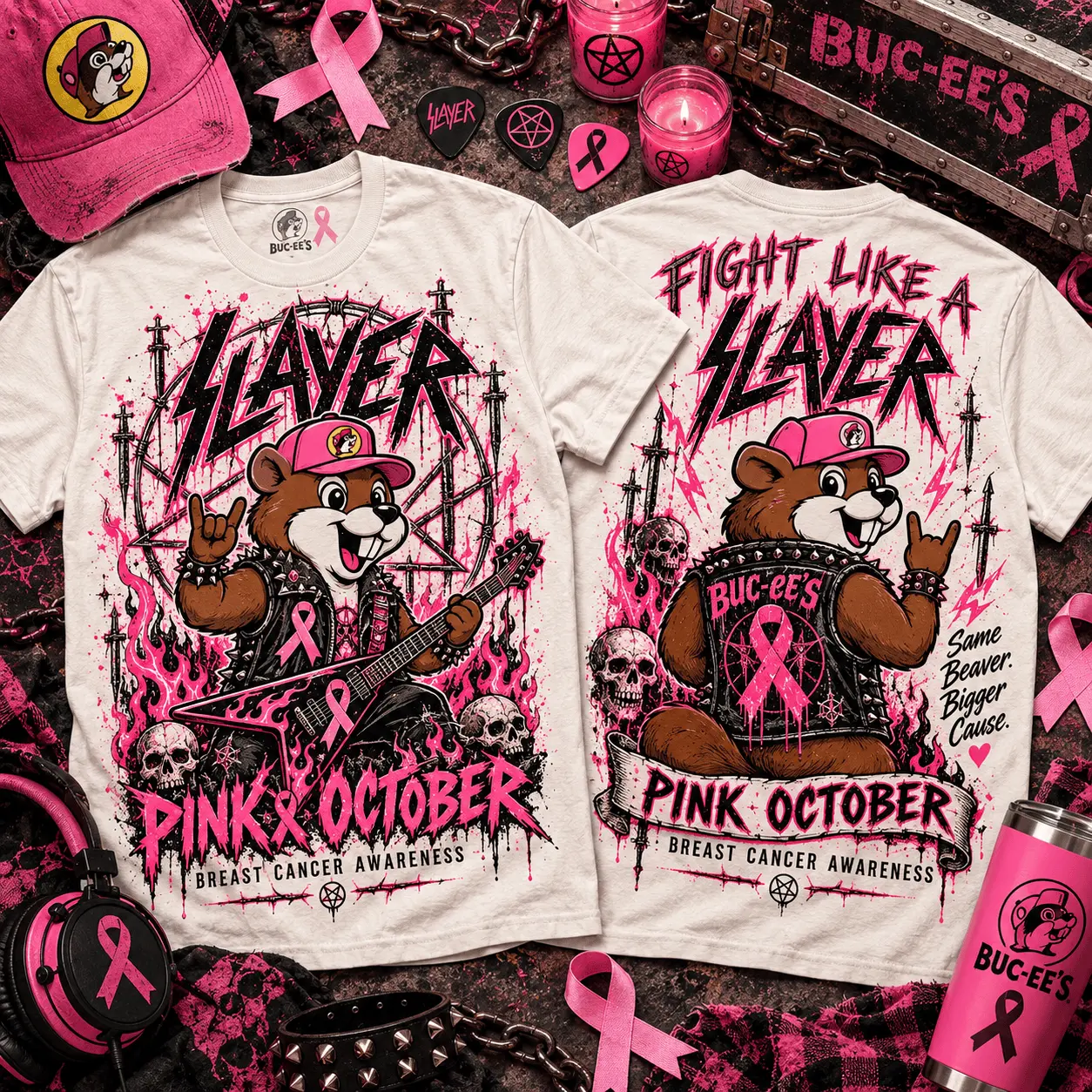 Buc-ee's Slayer Pink October Breast Cancer Awareness 3D Shirt NTH1 - Image 2