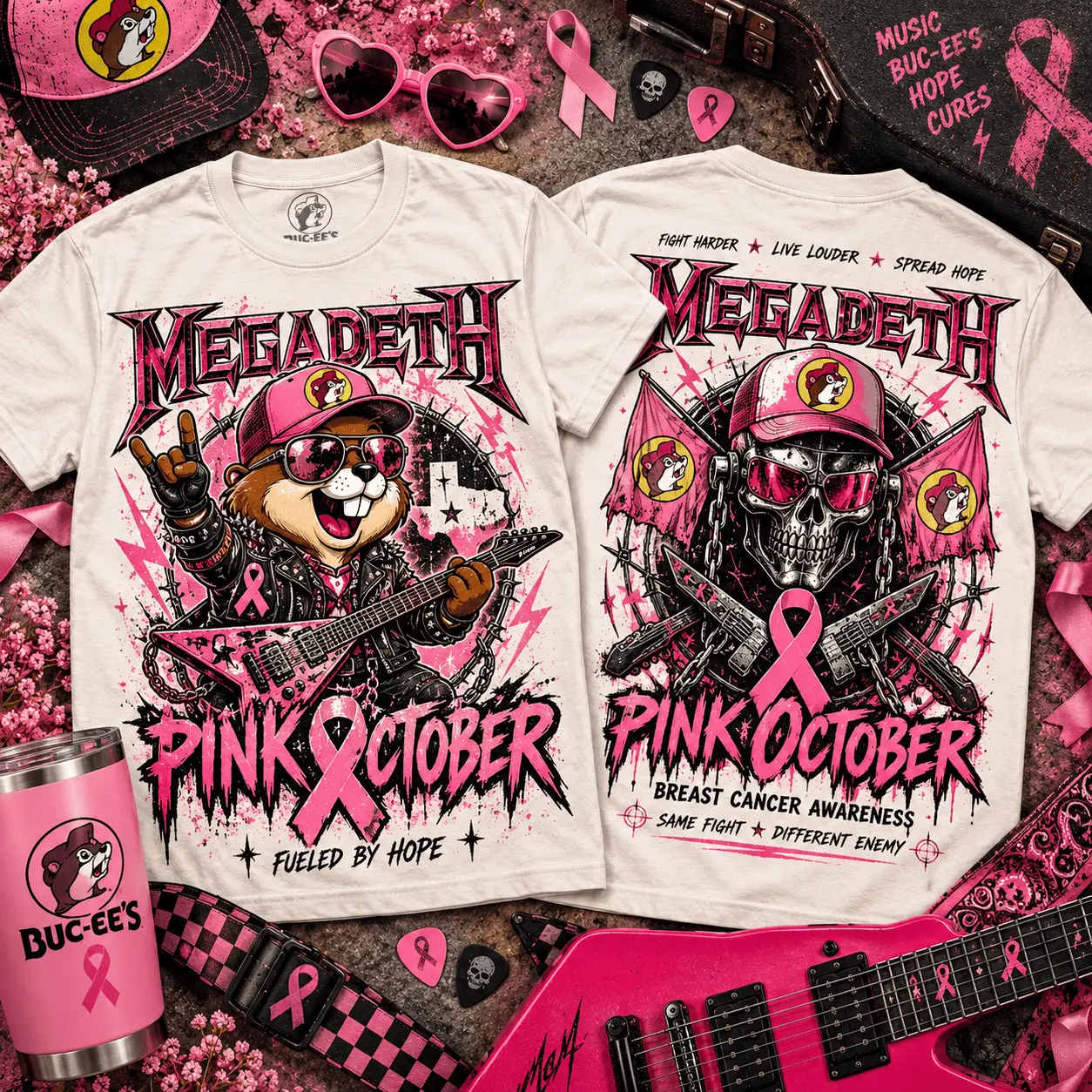 Buc-ee's Megadeth Pink October Breast Cancer Awareness 3D Shirt NTH1