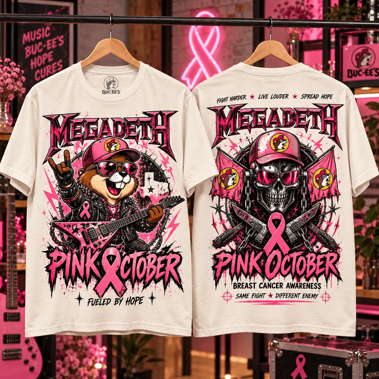 Buc-ee's Megadeth Pink October Breast Cancer Awareness 3D Shirt NTH1 - Image 2
