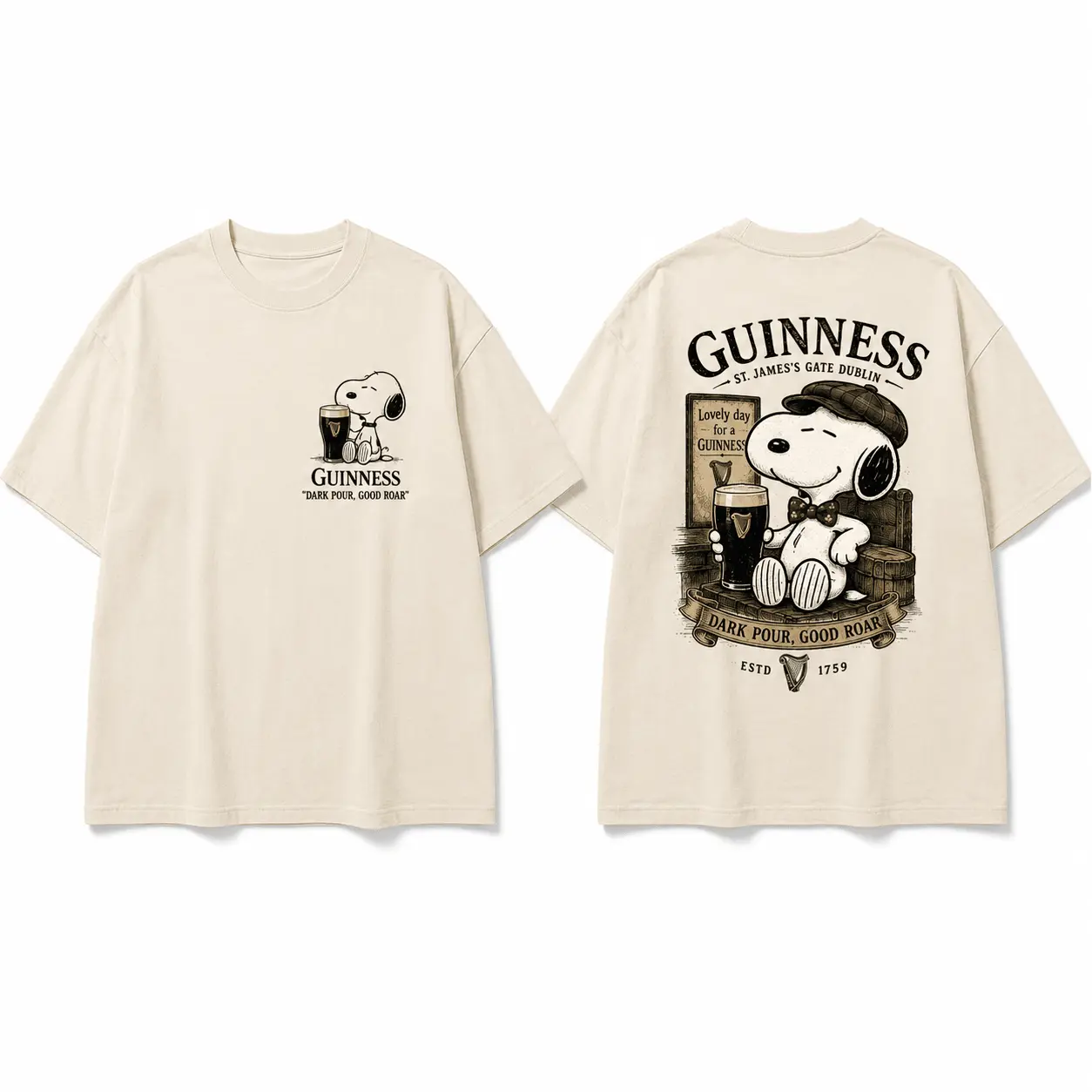Guinness Snoopy Beer Mug Vintage Graphic 3D Shirt NTH1 - Image 2