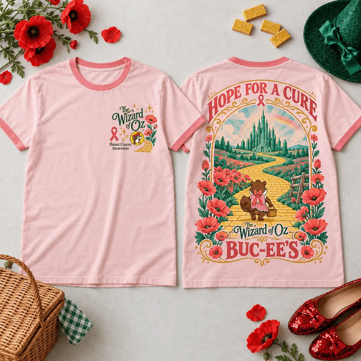 Buc-ee's World Famous Hope For A Cure Rose Heart Graphic 3D Shirt NTH1