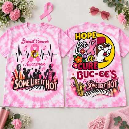 Buc-ee's Someone Like It Hot Pink Ribbon Graphic 3D Shirt NTH1