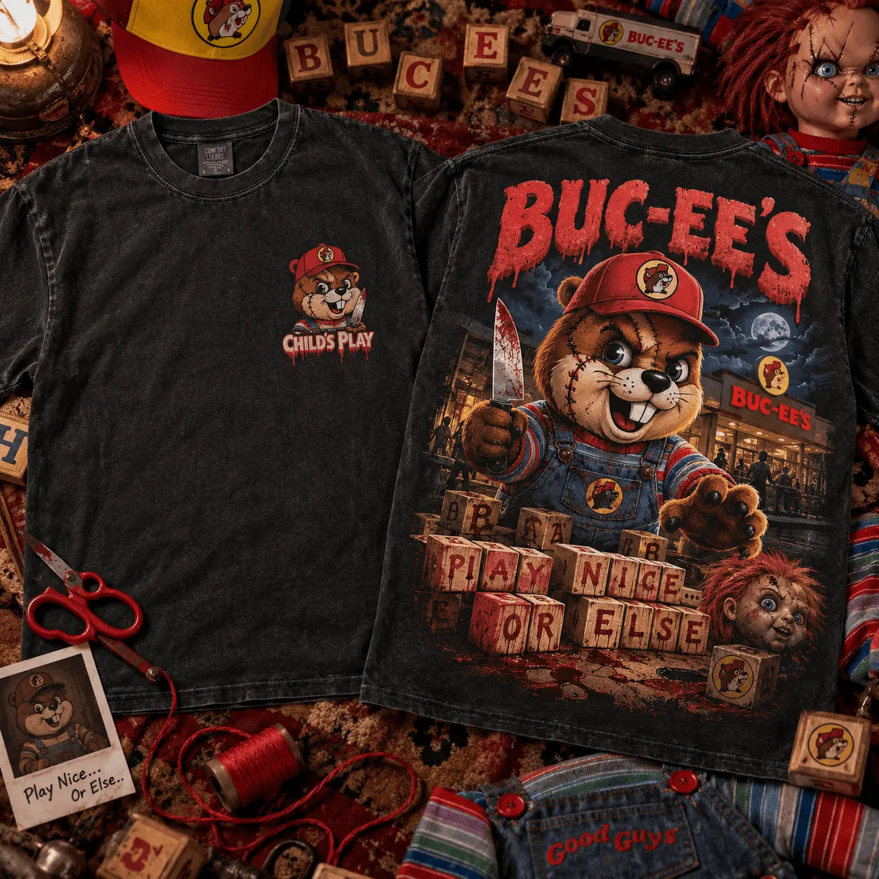 Buc-ee's Super Mario Horror Graphic 3D Shirt NTH1