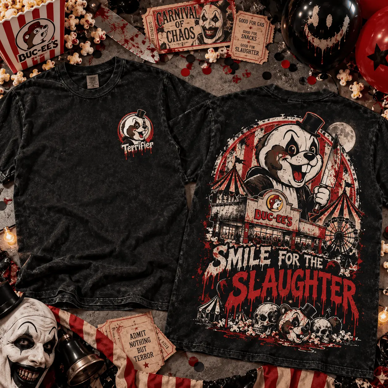 Buc-ee's Smile for the Slaughter Horror Graphic 3D Shirt NTH1