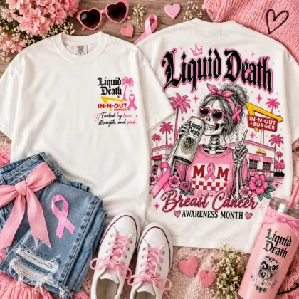 Liquid Death Pink Ribbon Breast Cancer Awareness 3D Shirt NTH1