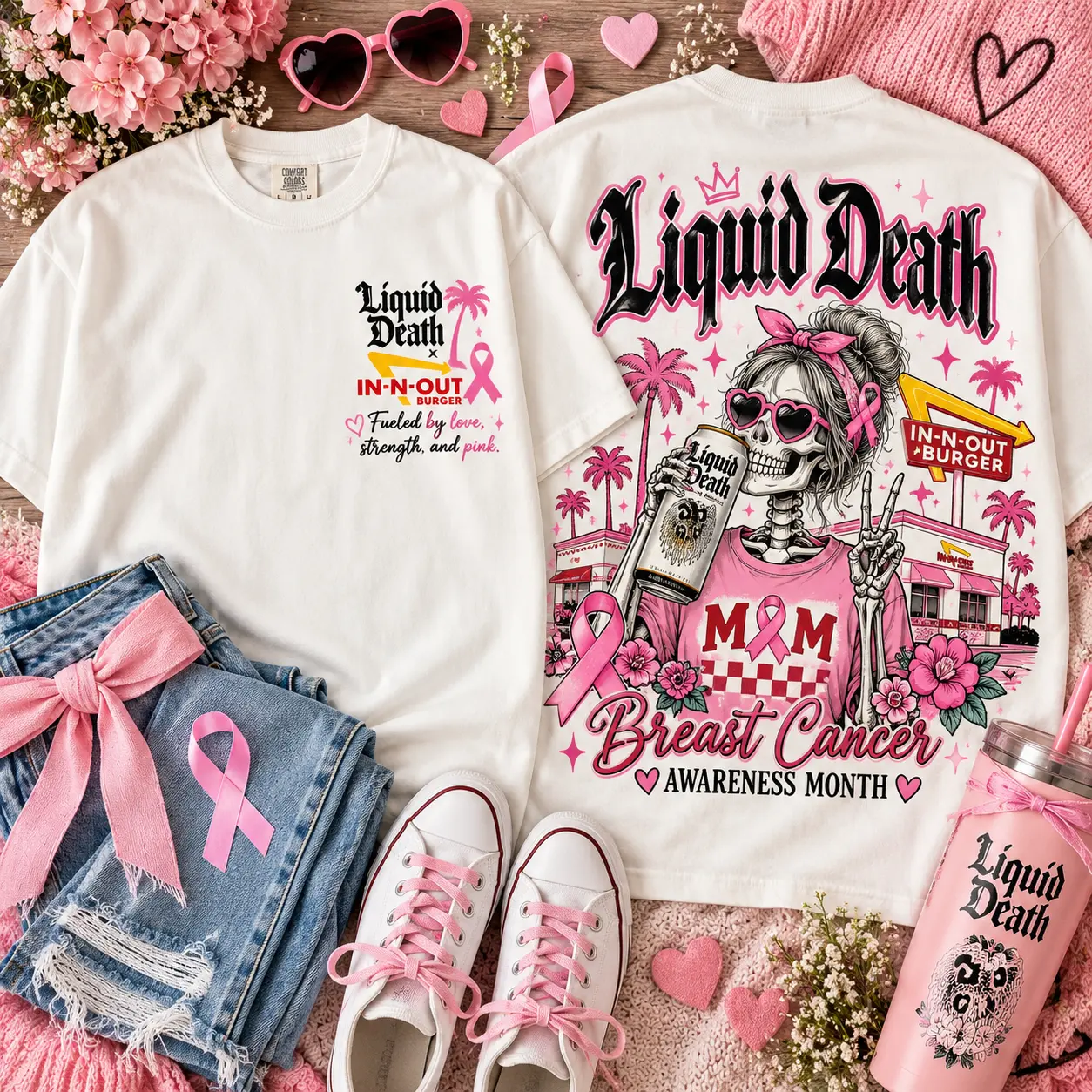 Liquid Death Pink Ribbon Breast Cancer Awareness 3D Shirt NTH1