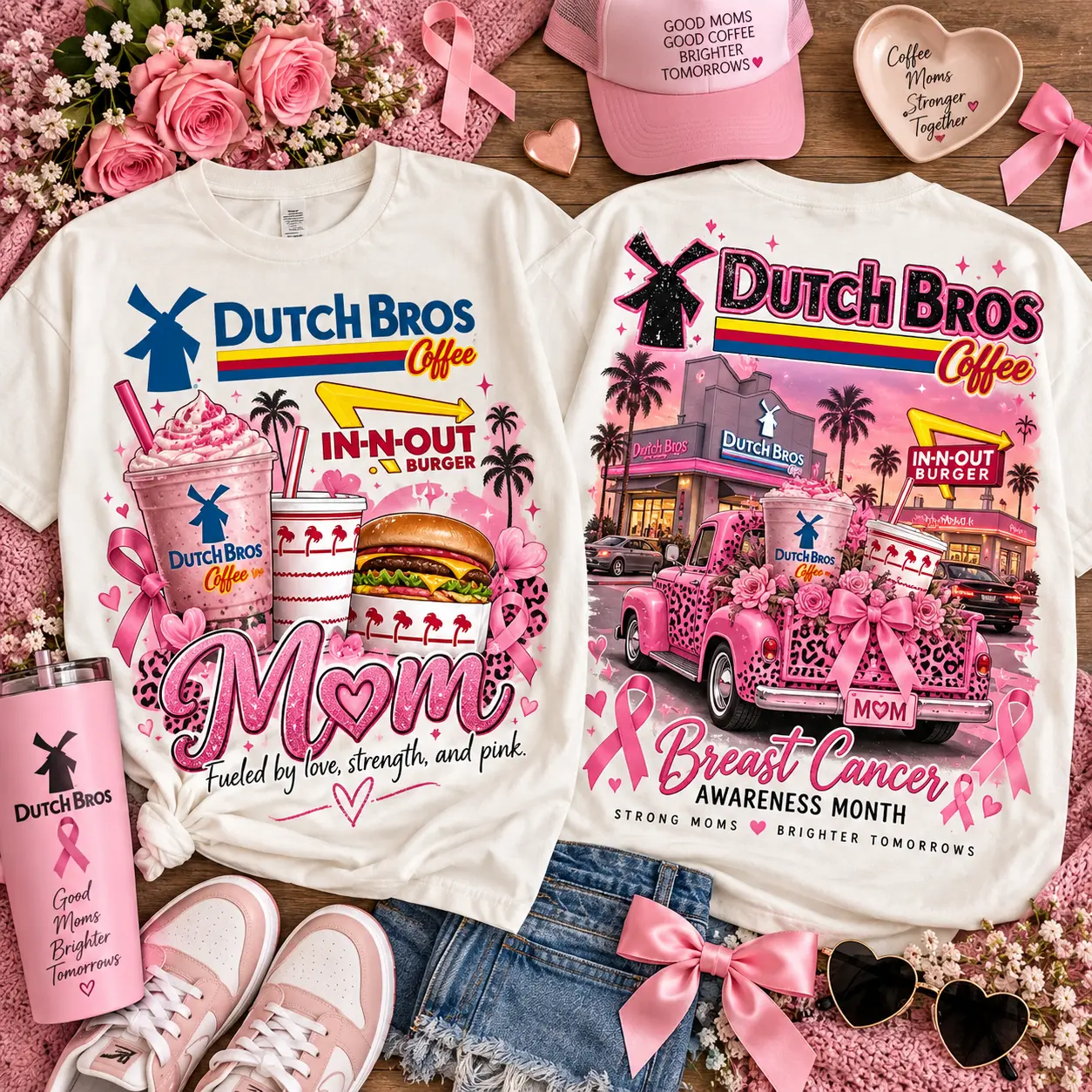 Dutch Bros Pink Ribbon Breast Cancer Awareness 3D Shirt NTH1