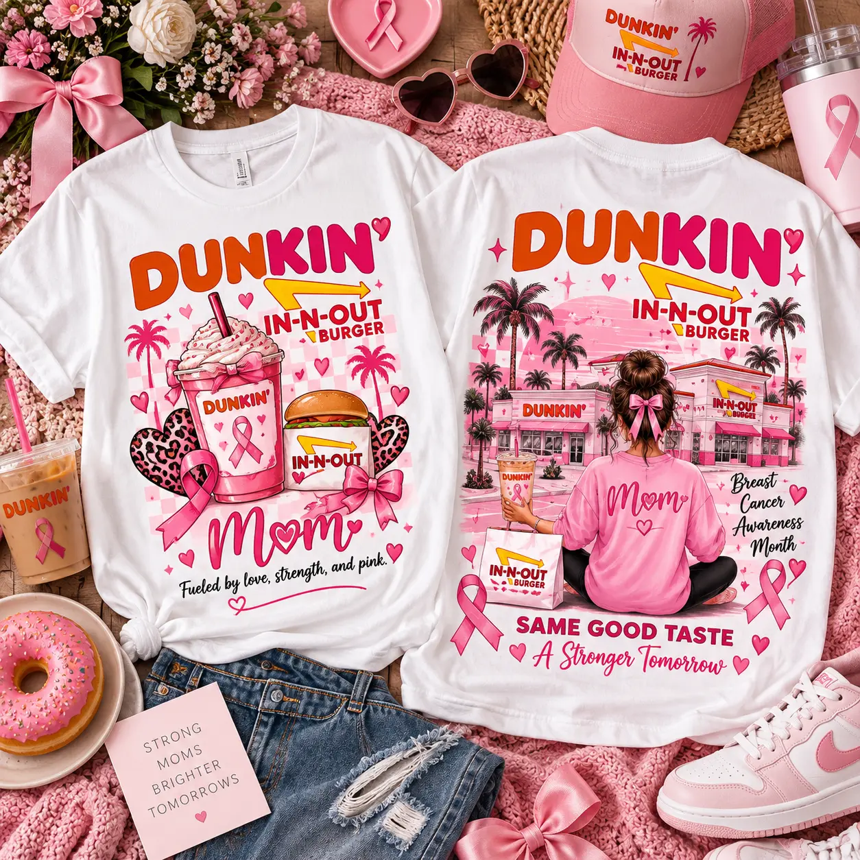 Dunkin Pink Ribbon Breast Cancer Awareness 3D Shirt NTH1