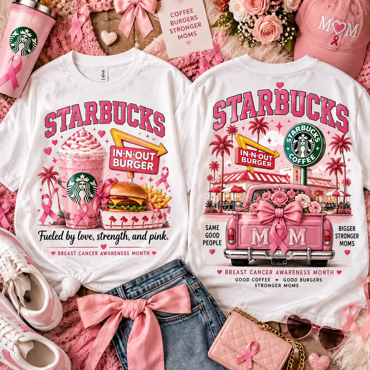 Starbucks Pink Ribbon Breast Cancer Awareness 3D Shirt NTH1