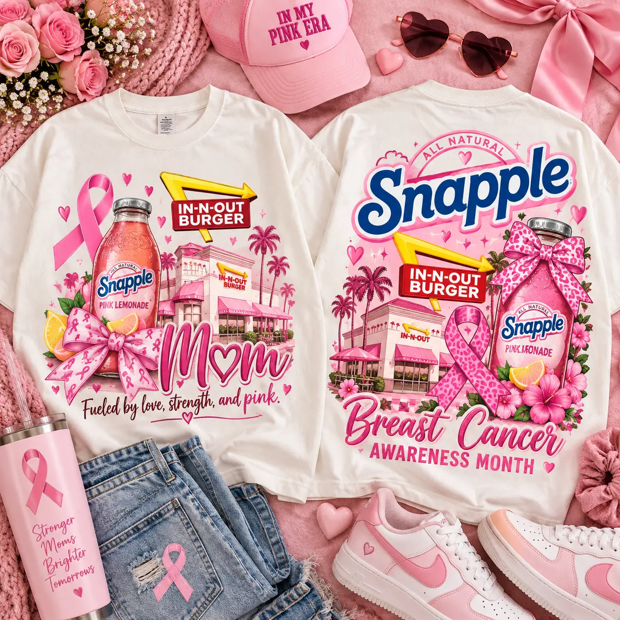 Snapple Pink Ribbon Breast Cancer Awareness 3D Shirt NTH1