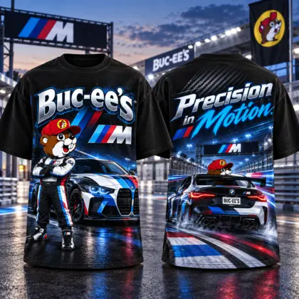 Buc-ee's BMW Blue Performance T-Shirt For Drivers Finding Joy In Precision And Motion NDN flat front and back