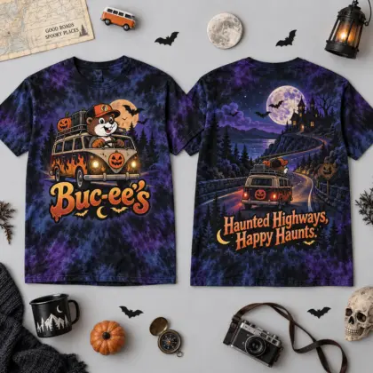 Buc-ee's Mechanic Beaver Garage T-Shirt for Roadside Fixes and Well Earned Snacks NDN flat front and back