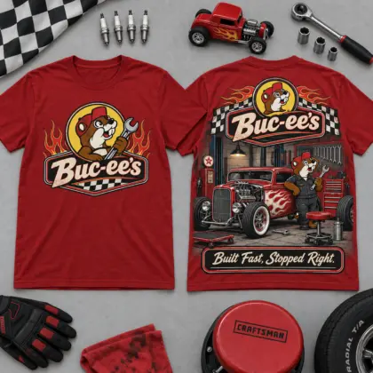Buc-ee's Pirate Beaver Treasure T-Shirt for Adventurers Hunting Gold at Every Stop NDN flat front and back