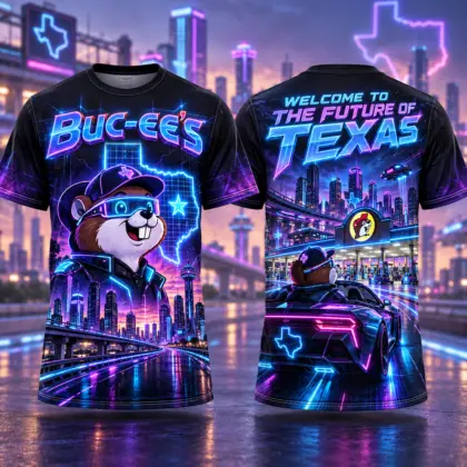 Buc-ee's Neon Beaver Futuristic Car 3D Shirt For Fans Of Texas After Dark NDN flat front and back