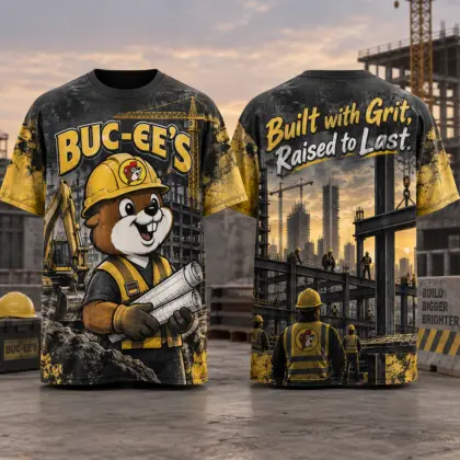 Buc-ee's Construction Grit Graphic T-Shirt For Builders Who Take Pride In Work That Lasts NDN flat front and back