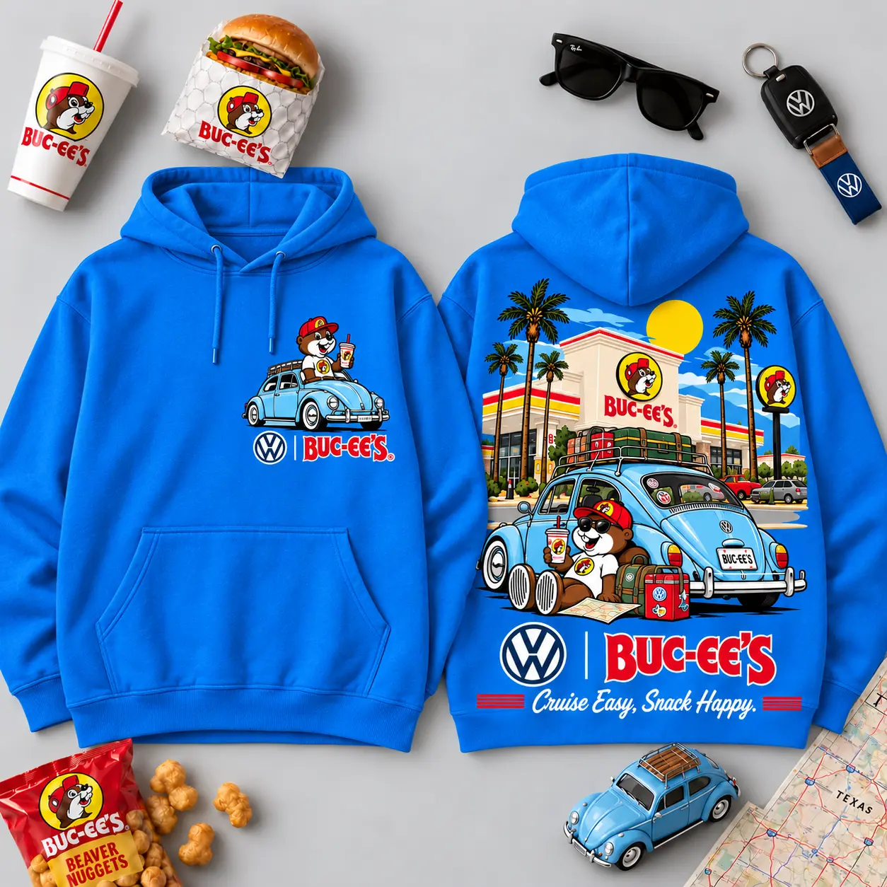 Buc-ee's Volkswagen Beetle Road Trip T-Shirt For Those Who Cruise Easy And Snack Happy NDN - Image 28