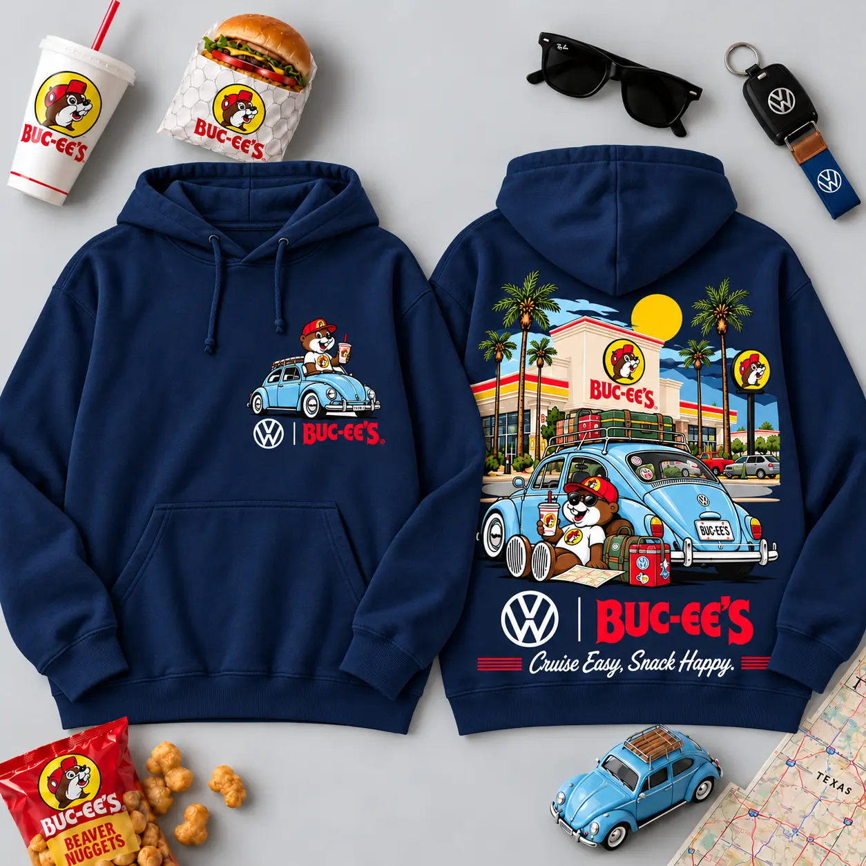 Buc-ee's Volkswagen Beetle Road Trip T-Shirt For Those Who Cruise Easy And Snack Happy NDN - Image 27