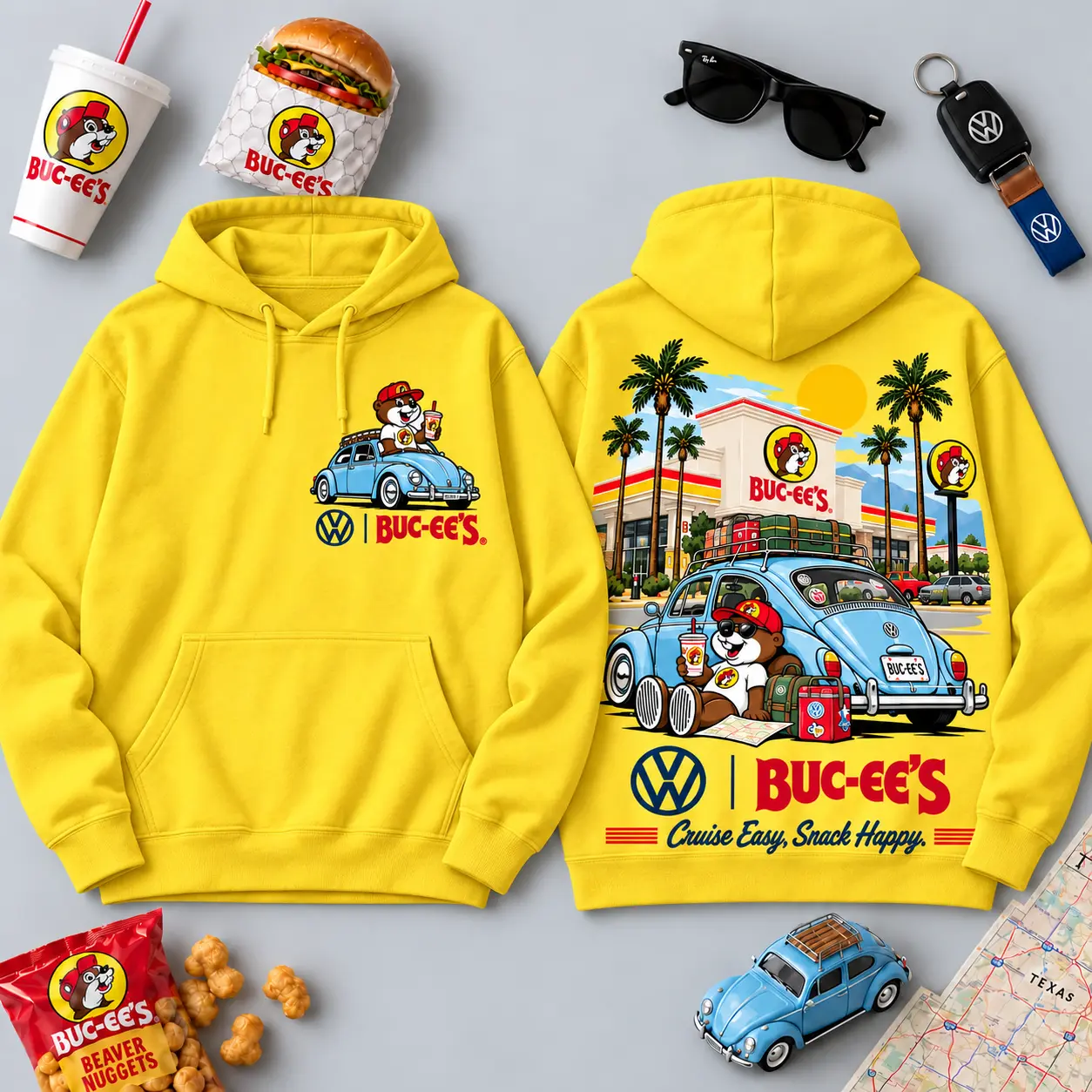Buc-ee's Volkswagen Beetle Road Trip T-Shirt For Those Who Cruise Easy And Snack Happy NDN - Image 26