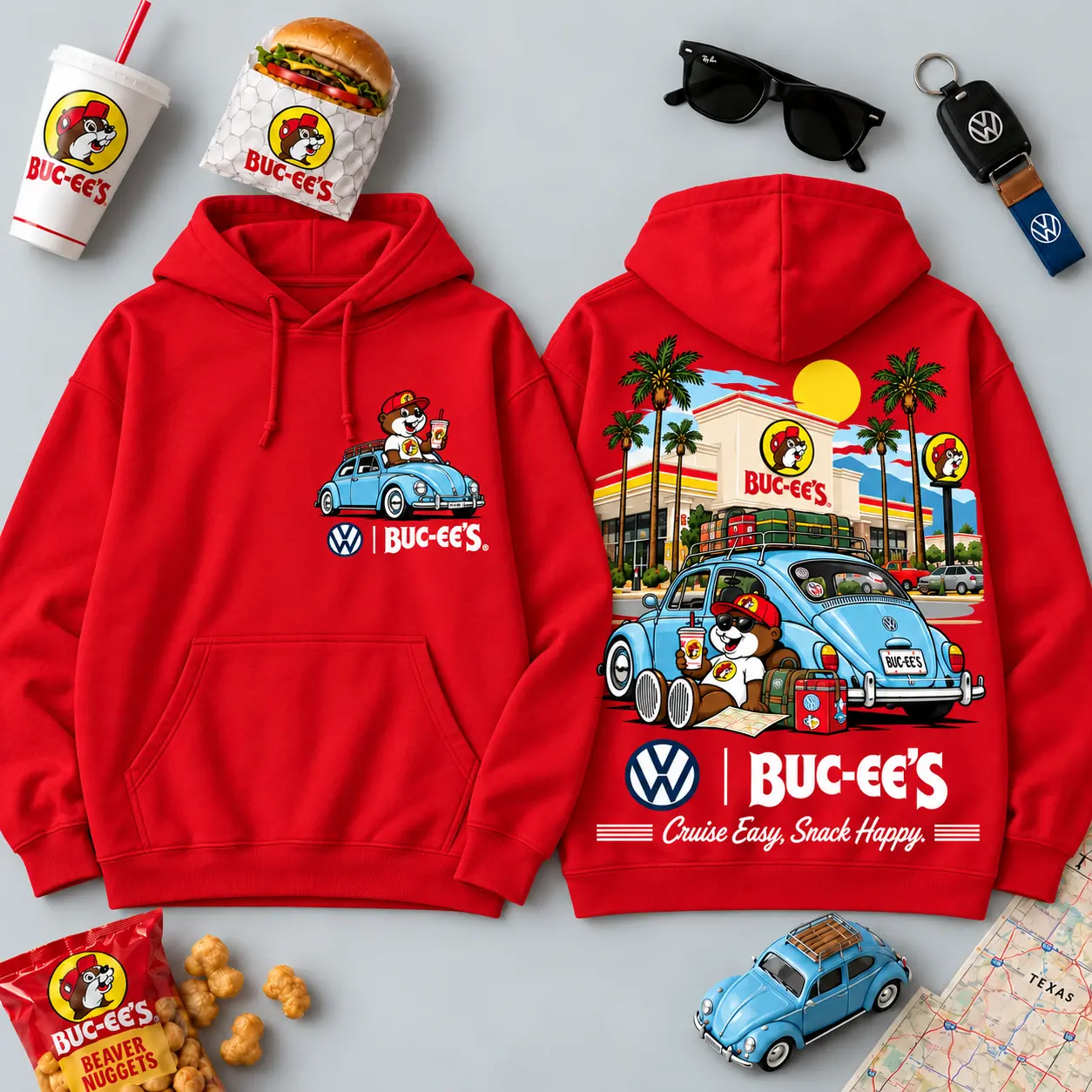 Buc-ee's Volkswagen Beetle Road Trip T-Shirt For Those Who Cruise Easy And Snack Happy NDN - Image 24