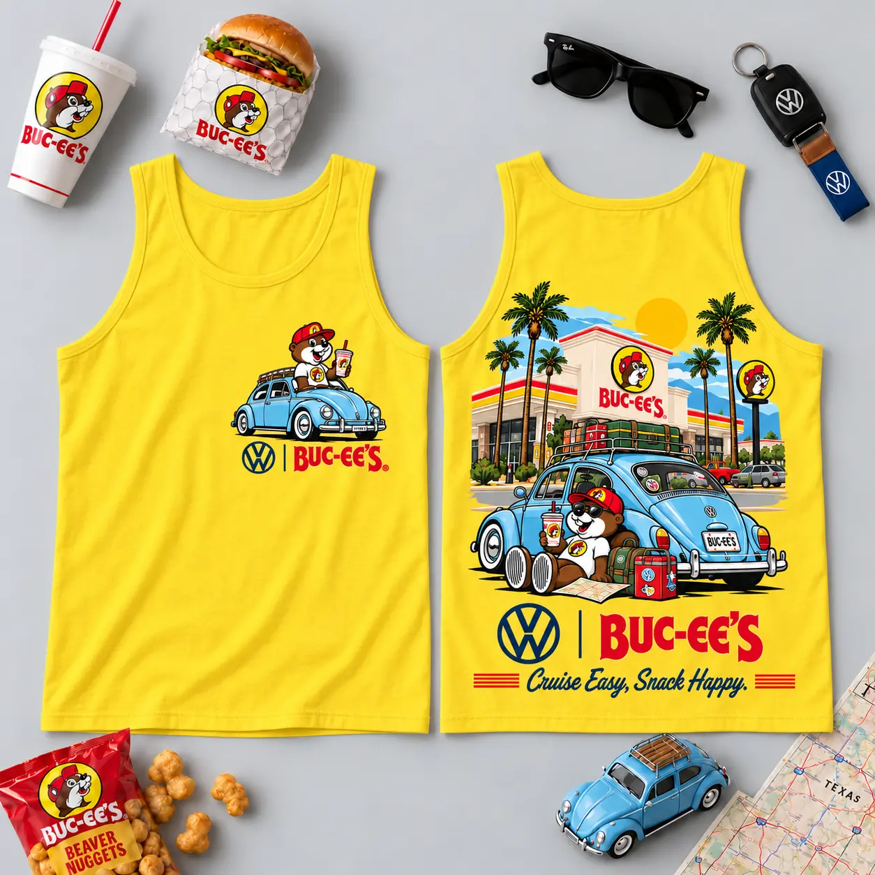 Buc-ee's Volkswagen Beetle Road Trip T-Shirt For Those Who Cruise Easy And Snack Happy NDN - Image 16