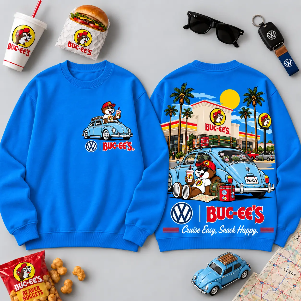 Buc-ee's Volkswagen Beetle Road Trip T-Shirt For Those Who Cruise Easy And Snack Happy NDN - Image 14