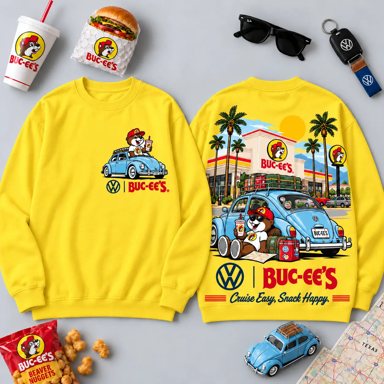 Buc-ee's Volkswagen Beetle Road Trip T-Shirt For Those Who Cruise Easy And Snack Happy NDN - Image 13