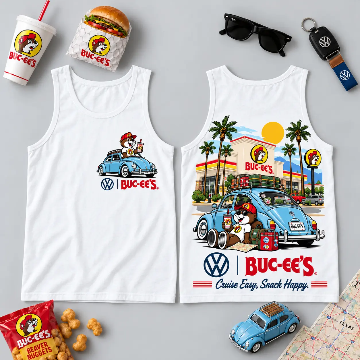 Buc-ee's Volkswagen Beetle Road Trip T-Shirt For Those Who Cruise Easy And Snack Happy NDN - Image 6