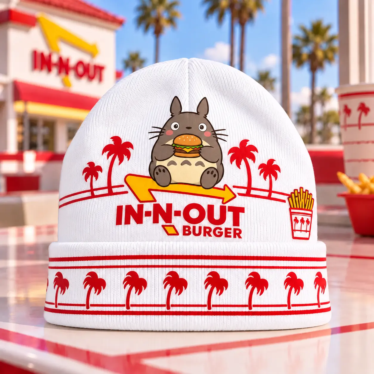 My Neighbor Totoro Forest Spirit IN-N-OUT Burger & Red Palm Tree Knit Beanie NDN - Image 6