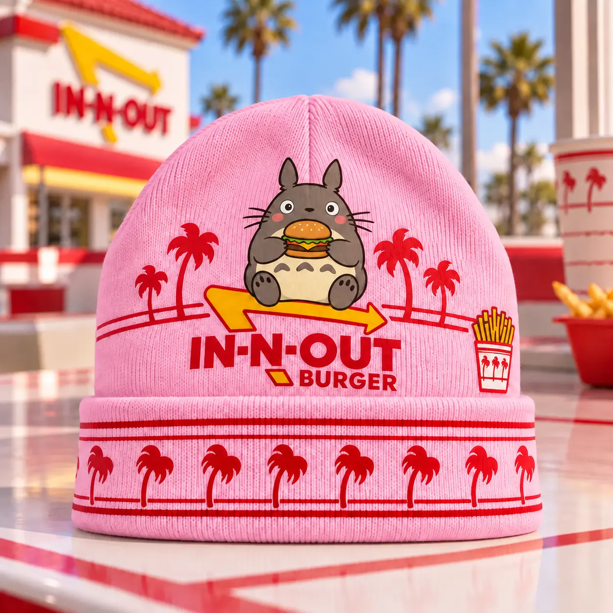 My Neighbor Totoro Forest Spirit IN-N-OUT Burger & Red Palm Tree Knit Beanie NDN - Image 5