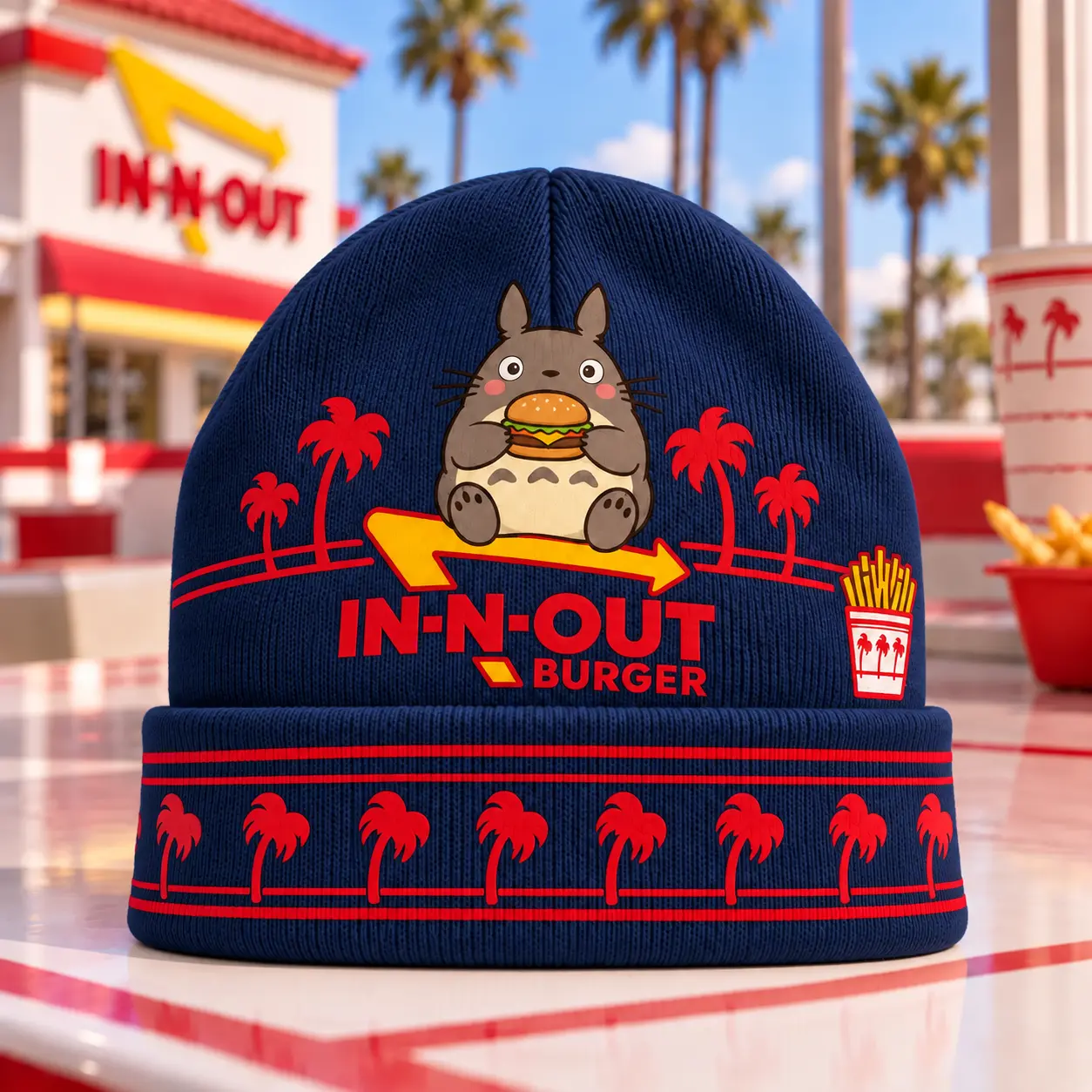 My Neighbor Totoro Forest Spirit IN-N-OUT Burger & Red Palm Tree Knit Beanie NDN - Image 11