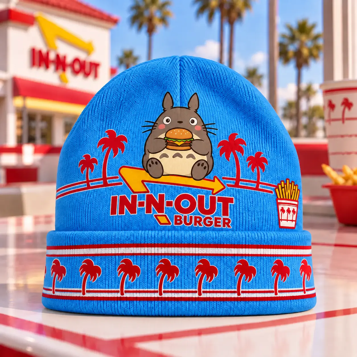 My Neighbor Totoro Forest Spirit IN-N-OUT Burger & Red Palm Tree Knit Beanie NDN - Image 10
