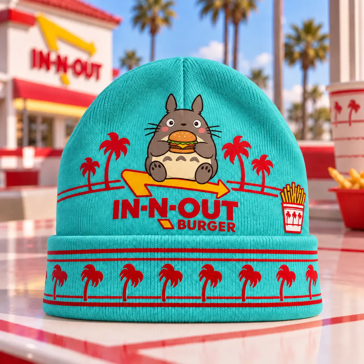 My Neighbor Totoro Forest Spirit IN-N-OUT Burger & Red Palm Tree Knit Beanie NDN - Image 9