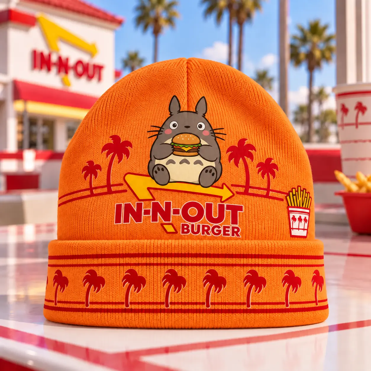 My Neighbor Totoro Forest Spirit IN-N-OUT Burger & Red Palm Tree Knit Beanie NDN - Image 7