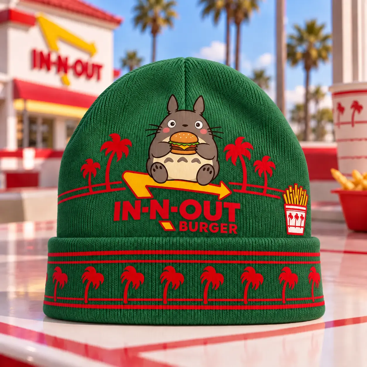My Neighbor Totoro Forest Spirit IN-N-OUT Burger & Red Palm Tree Knit Beanie NDN - Image 8