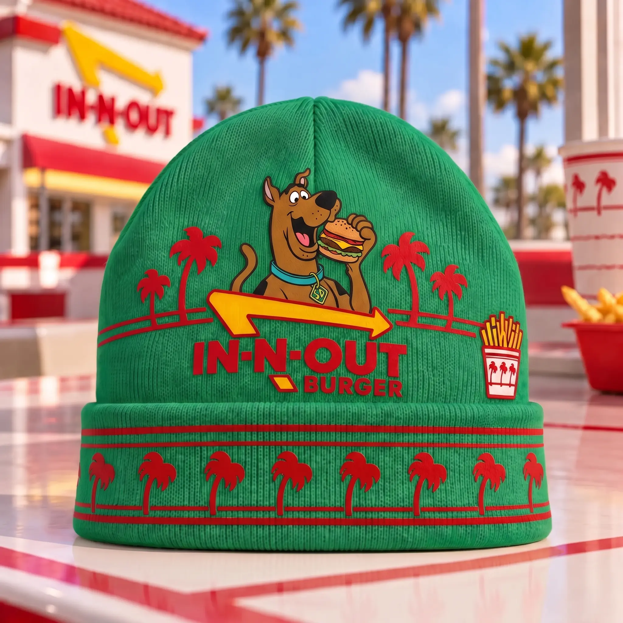Scooby-Doo Mystery Burger & IN-N-OUT Palm Tree Graphic Beanie Combo Set NDN - Image 11