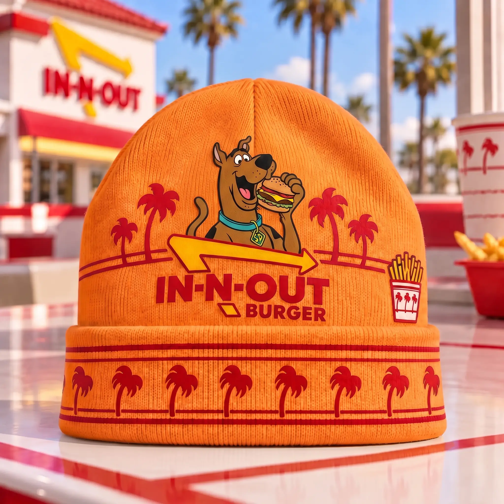 Scooby-Doo Mystery Burger & IN-N-OUT Palm Tree Graphic Beanie Combo Set NDN - Image 8