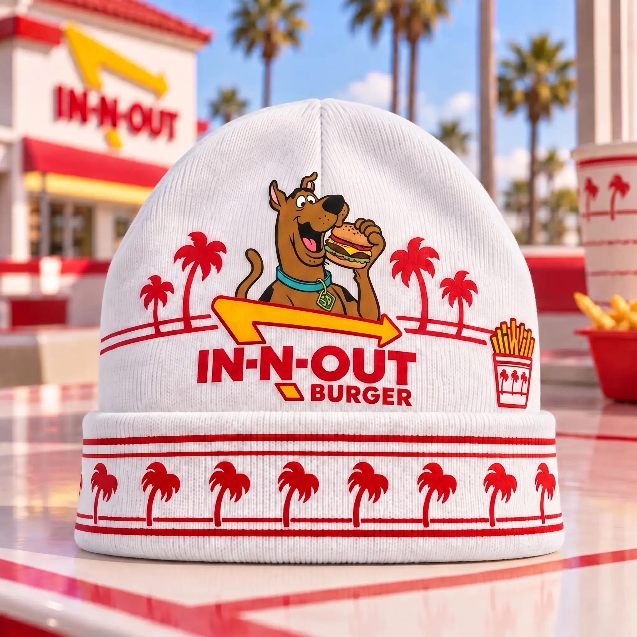 Scooby-Doo Mystery Burger & IN-N-OUT Palm Tree Graphic Beanie Combo Set NDN - Image 5