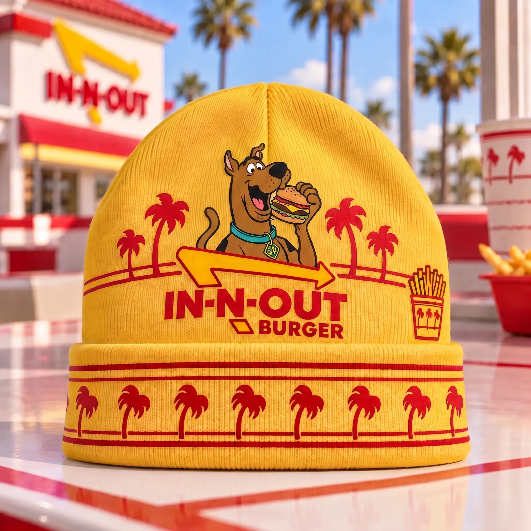 Scooby-Doo Mystery Burger & IN-N-OUT Palm Tree Graphic Beanie Combo Set NDN - Image 3