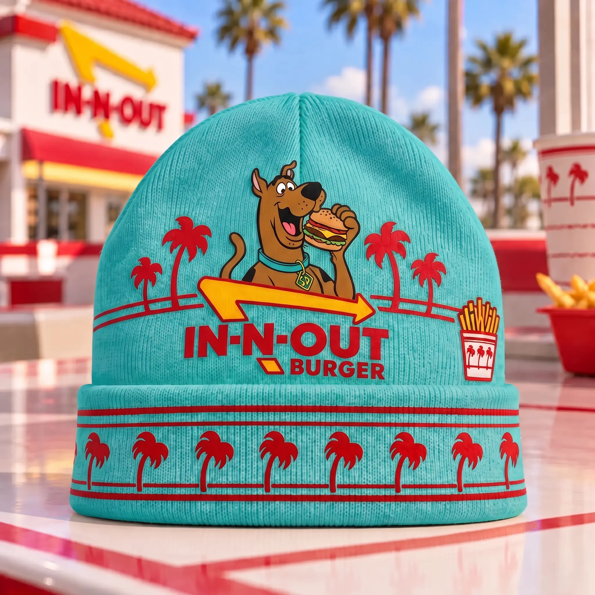 Scooby-Doo Mystery Burger & IN-N-OUT Palm Tree Graphic Beanie Combo Set NDN - Image 7